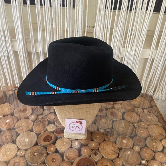 Vintage Black Cowboy Hat with Blue Band - Picture 2 of 6